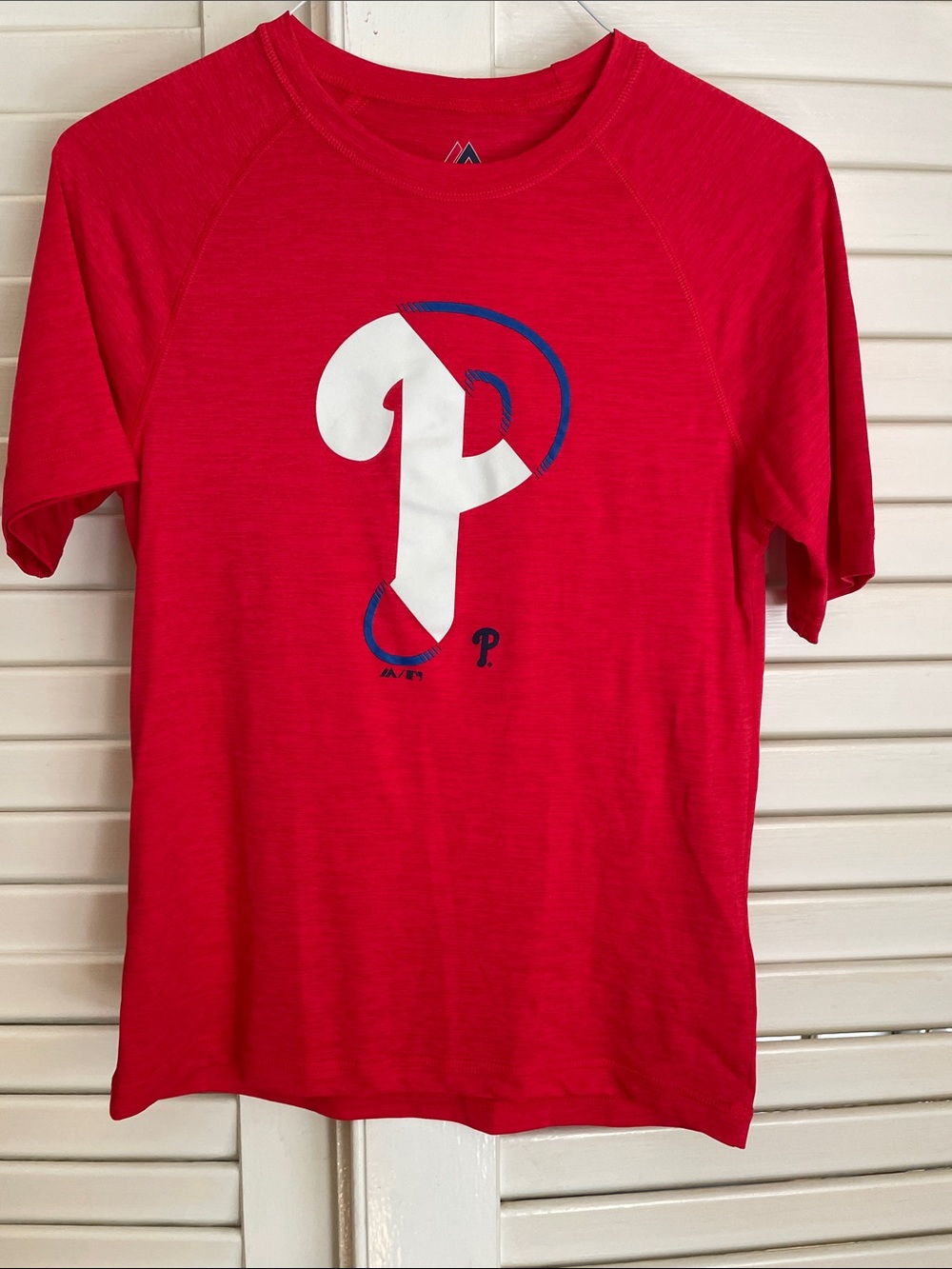 Majestic Red Men's Short Sleeve Tee with White & Blue Graphic